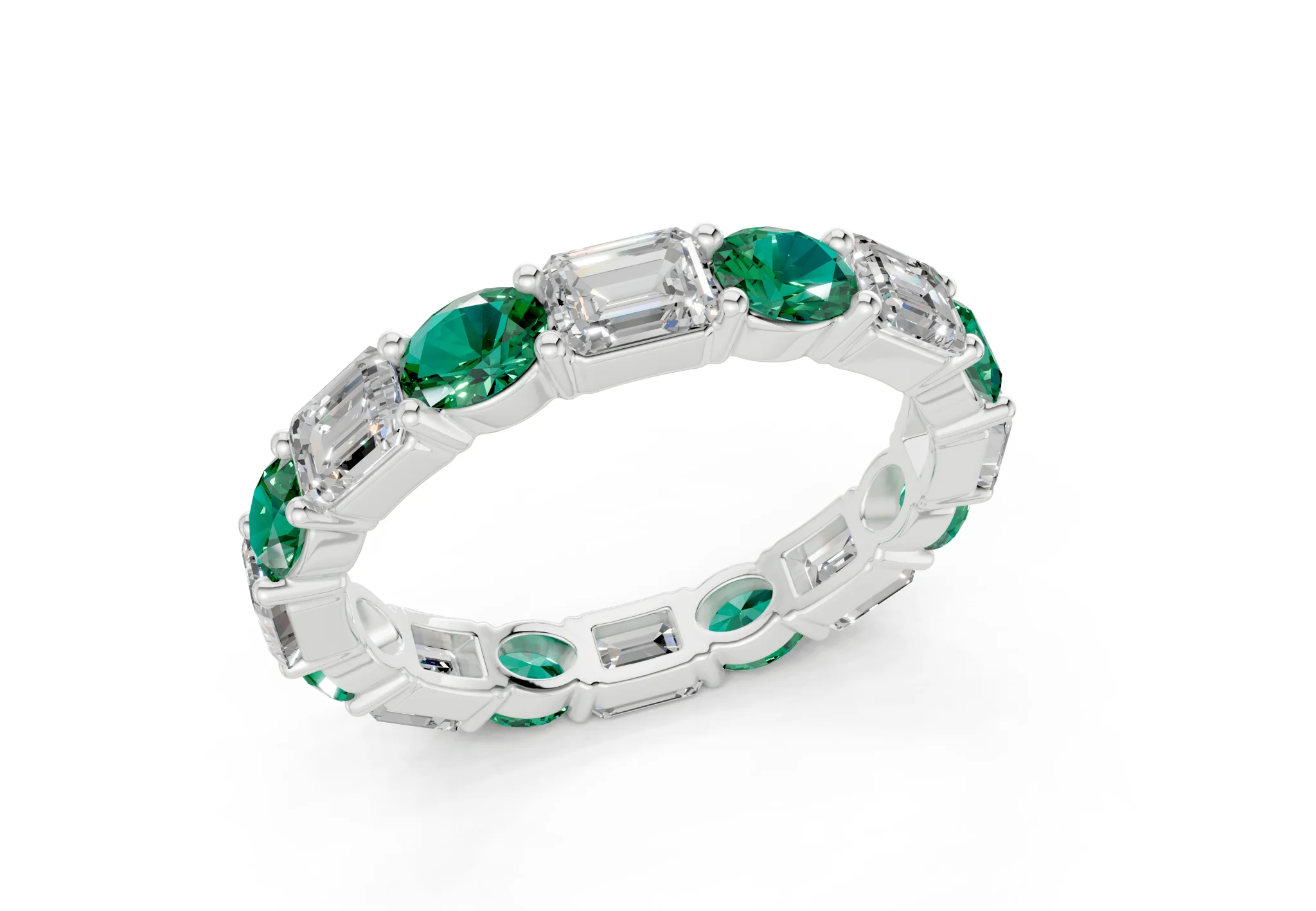 Lex Oval & Emerald Cut Emerald Gemstone Eternity Band 3 Carat Total Wt. - Image 12