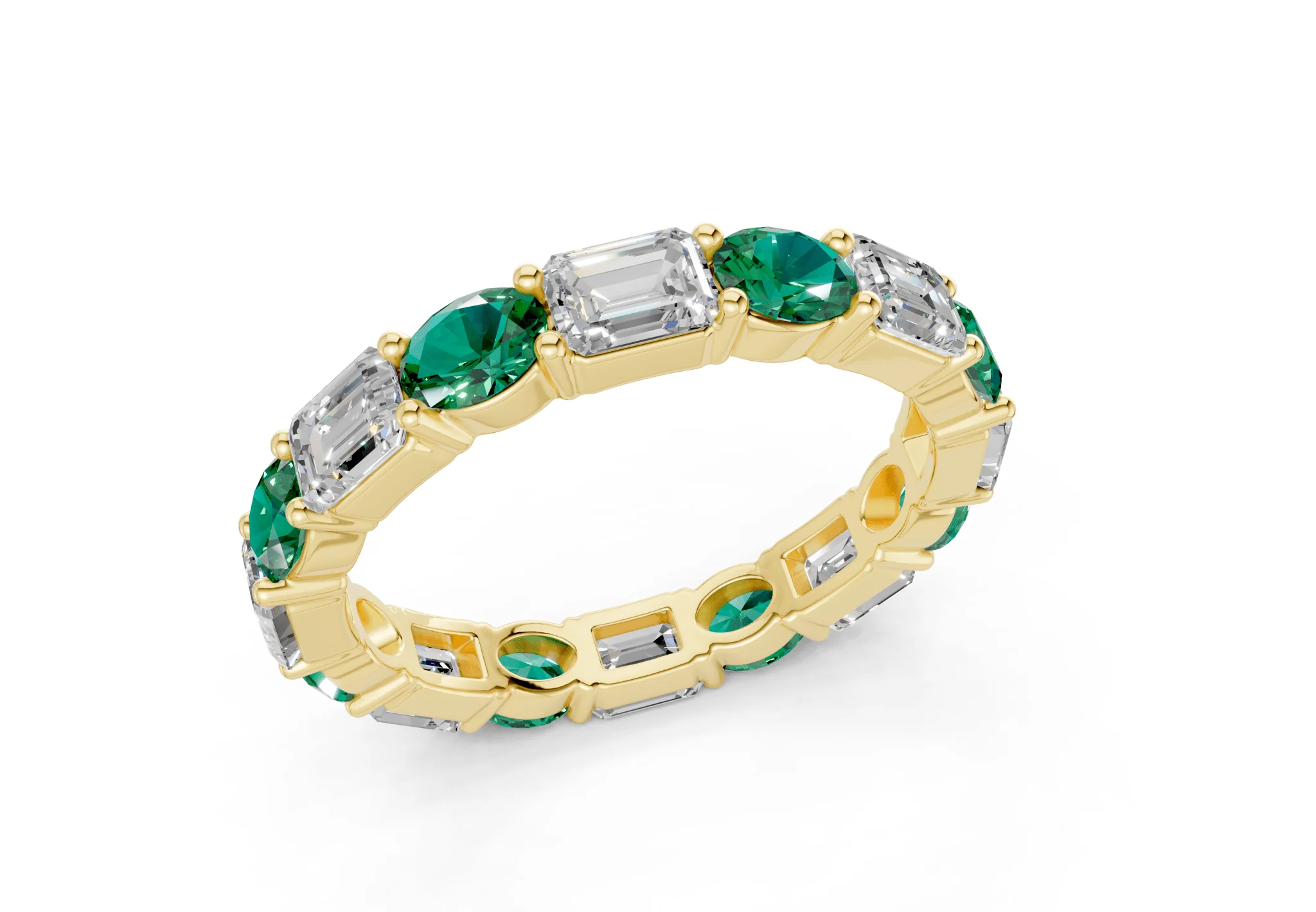 Lex Oval & Emerald Cut Emerald Gemstone Eternity Band 3 Carat Total Wt. - Image 4