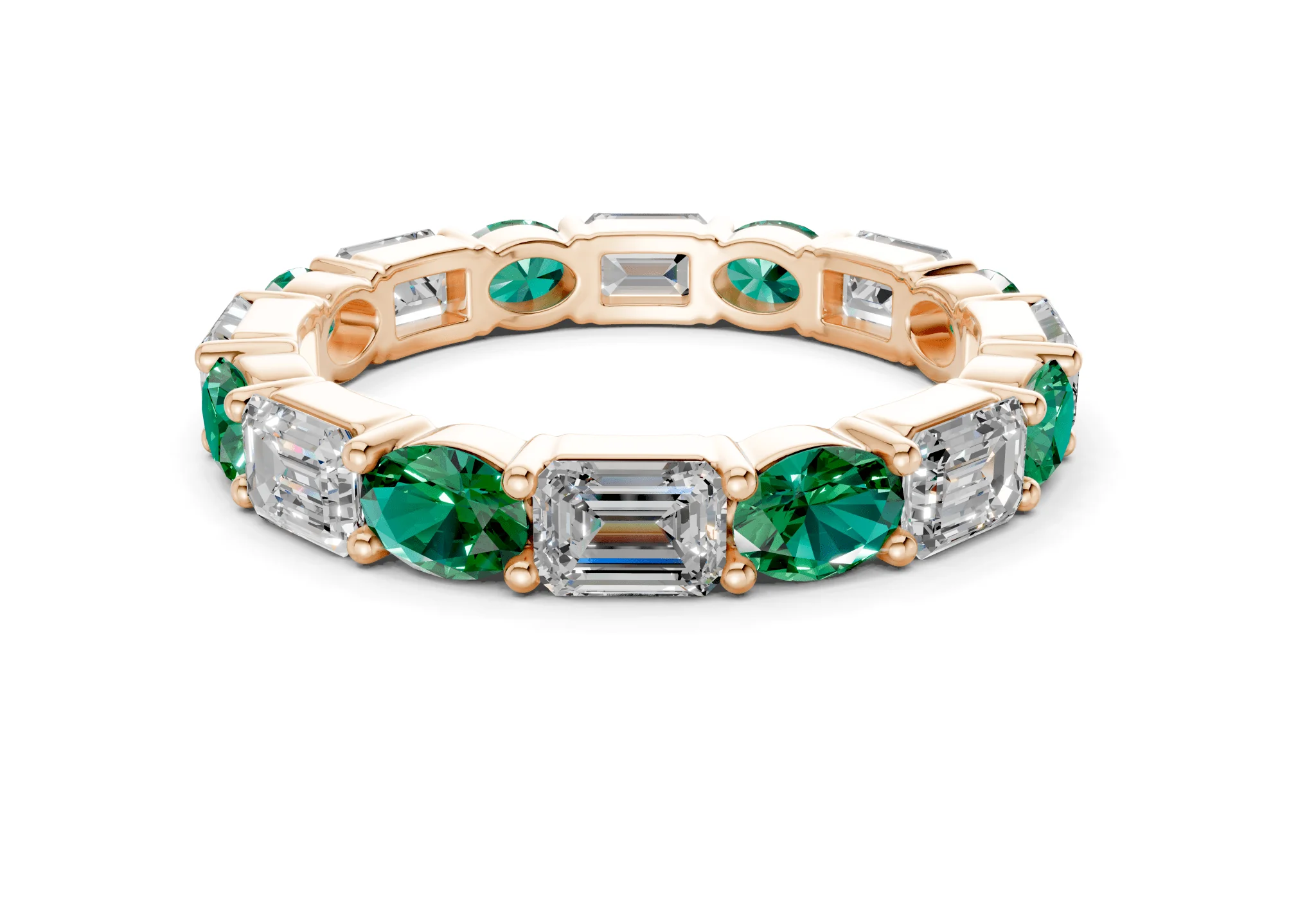 Lex Oval & Emerald Cut Emerald Gemstone Eternity Band 3 Carat Total Wt. - Image 5