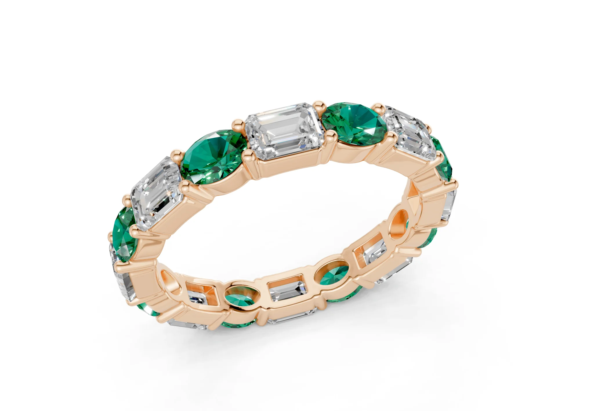 Lex Oval & Emerald Cut Emerald Gemstone Eternity Band 3 Carat Total Wt. - Image 8