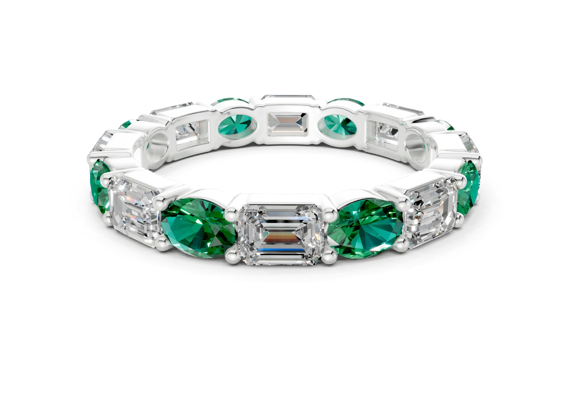 Lex Oval & Emerald Cut Emerald Gemstone Eternity Band 3 Carat Total Wt. - Image 9