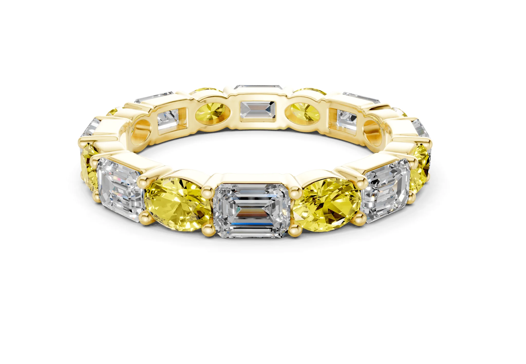 Lex Oval & Emerald Cut Yellow Diamond Eternity Band 3 Carat Total Wt.