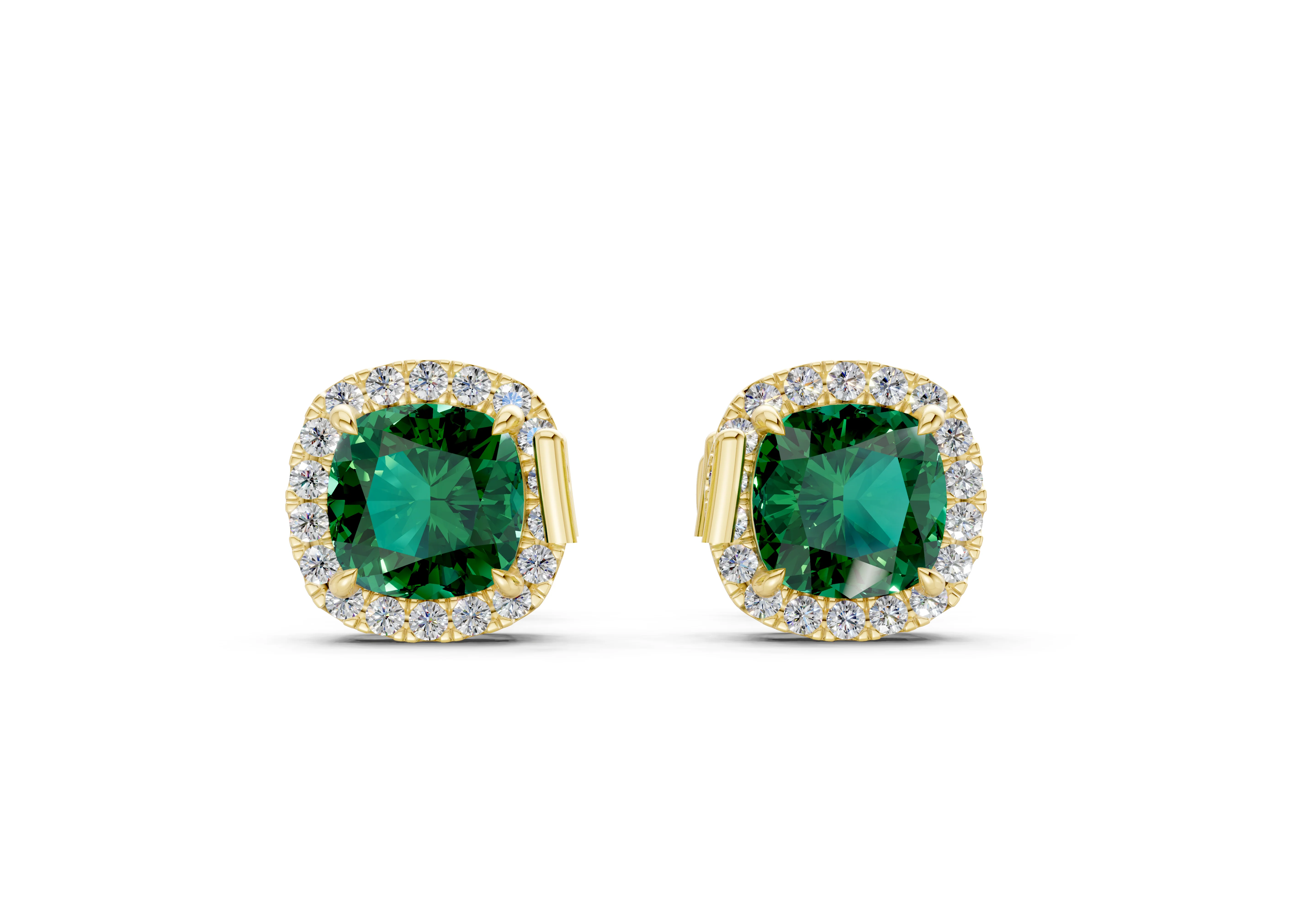 Marseille Halo Emerald Gemstone Cushion Cut Studs