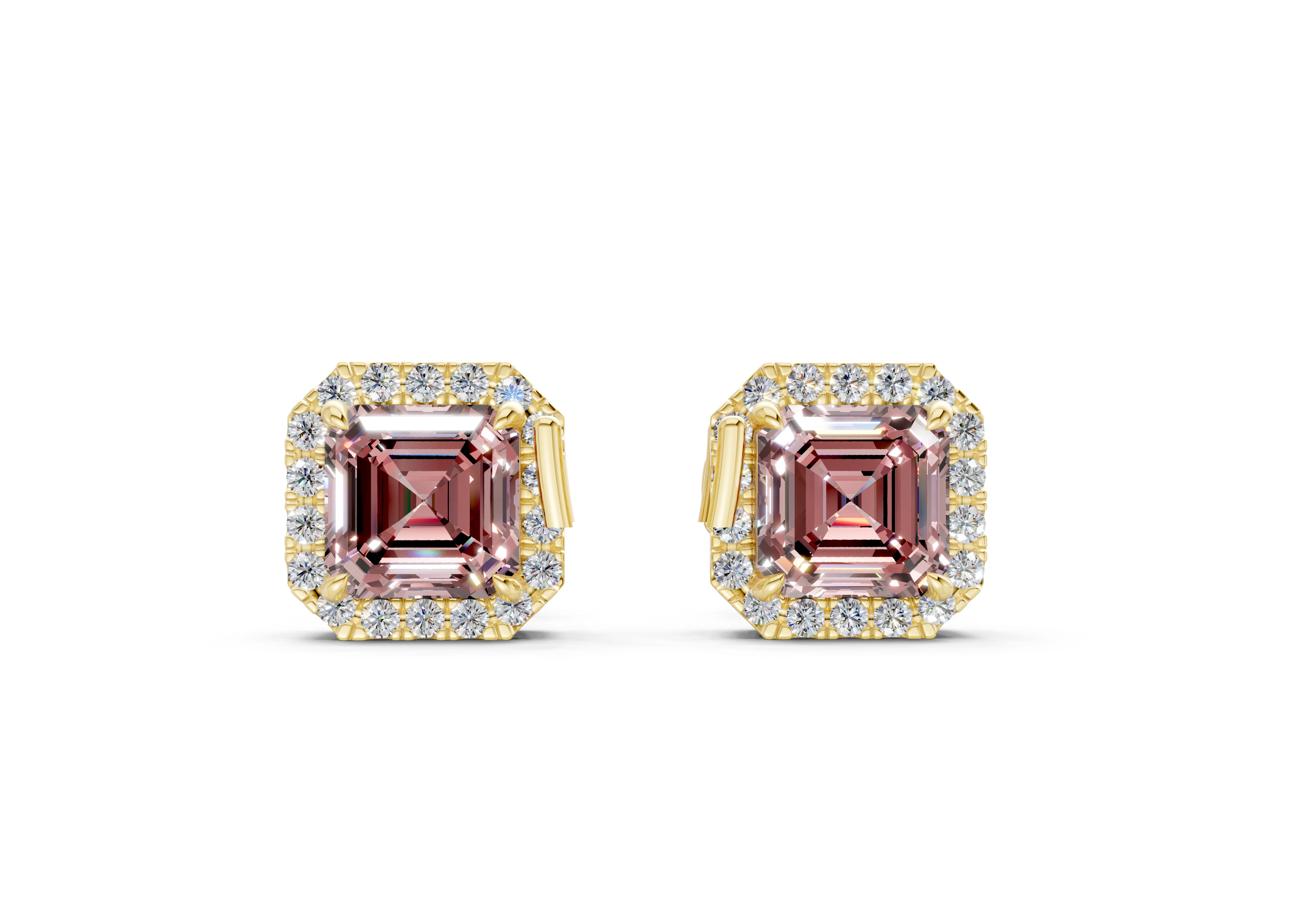Marseille Halo Pink Diamond Asscher Cut Studs