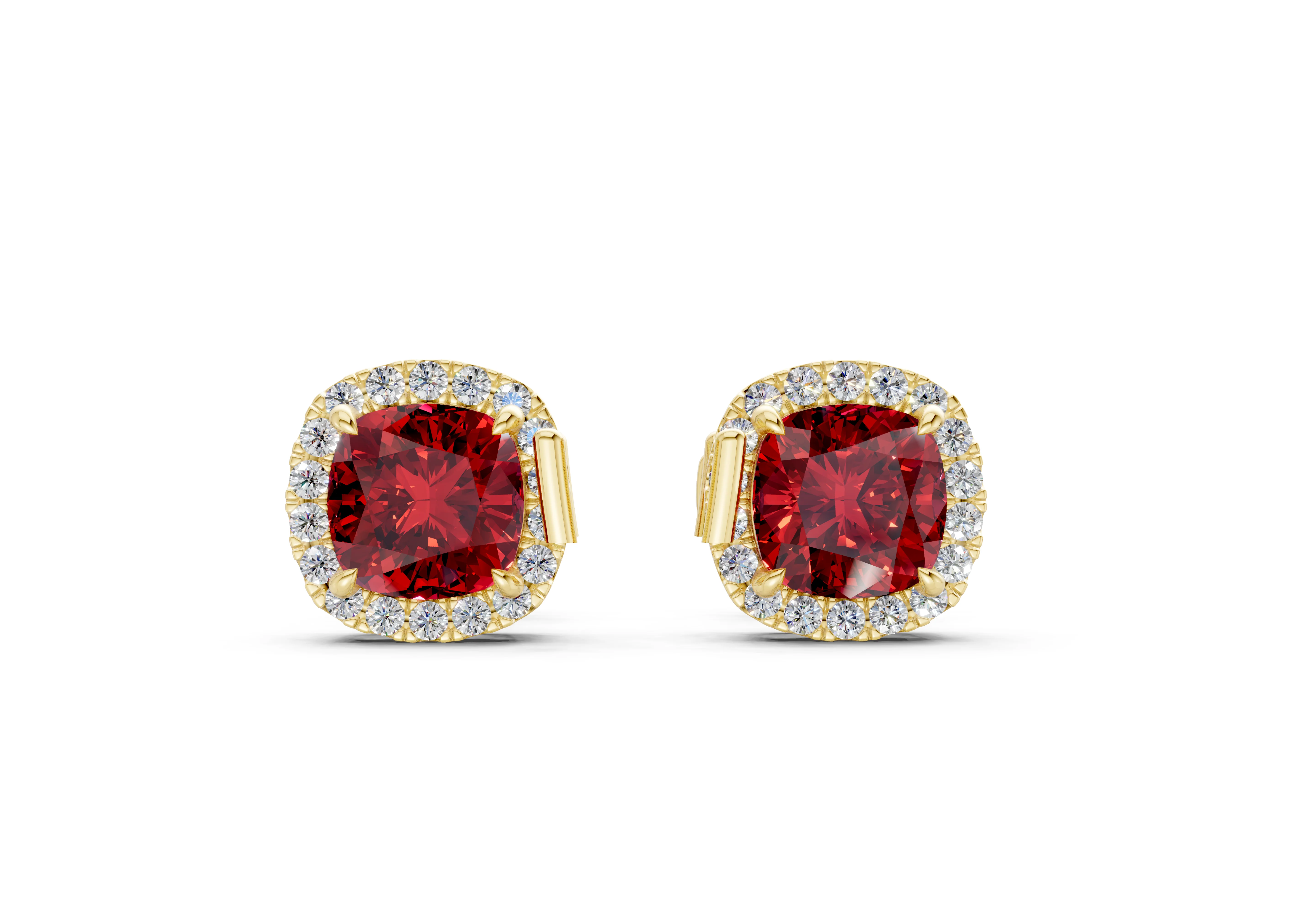 Marseille Halo Ruby Gemstone Cushion Cut Studs