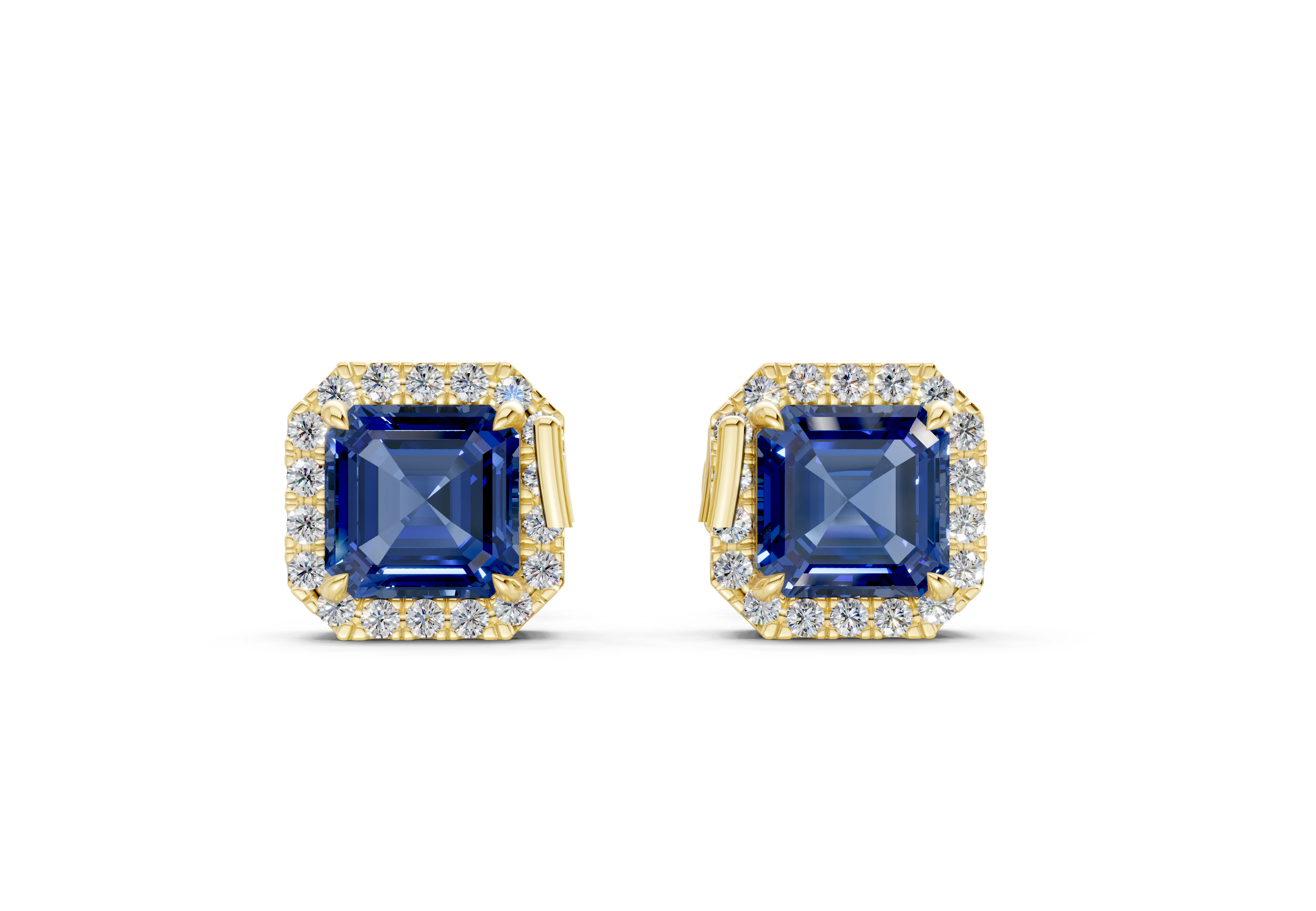 Marseille Halo Sapphire Gemstone Asscher Cut Studs