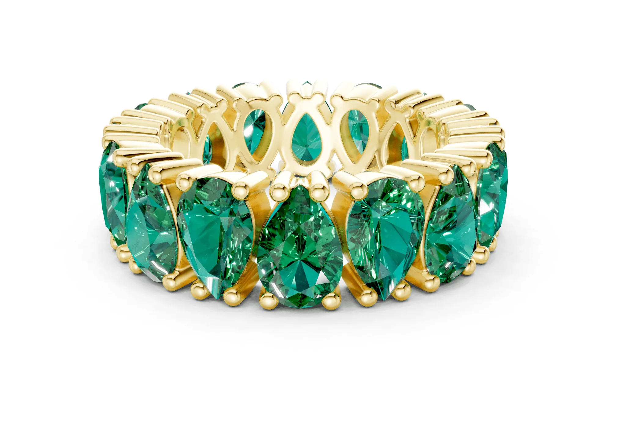 Melrose Pear Cut Emerald Gemstone Eternity Band 5 Carat Total Wt.