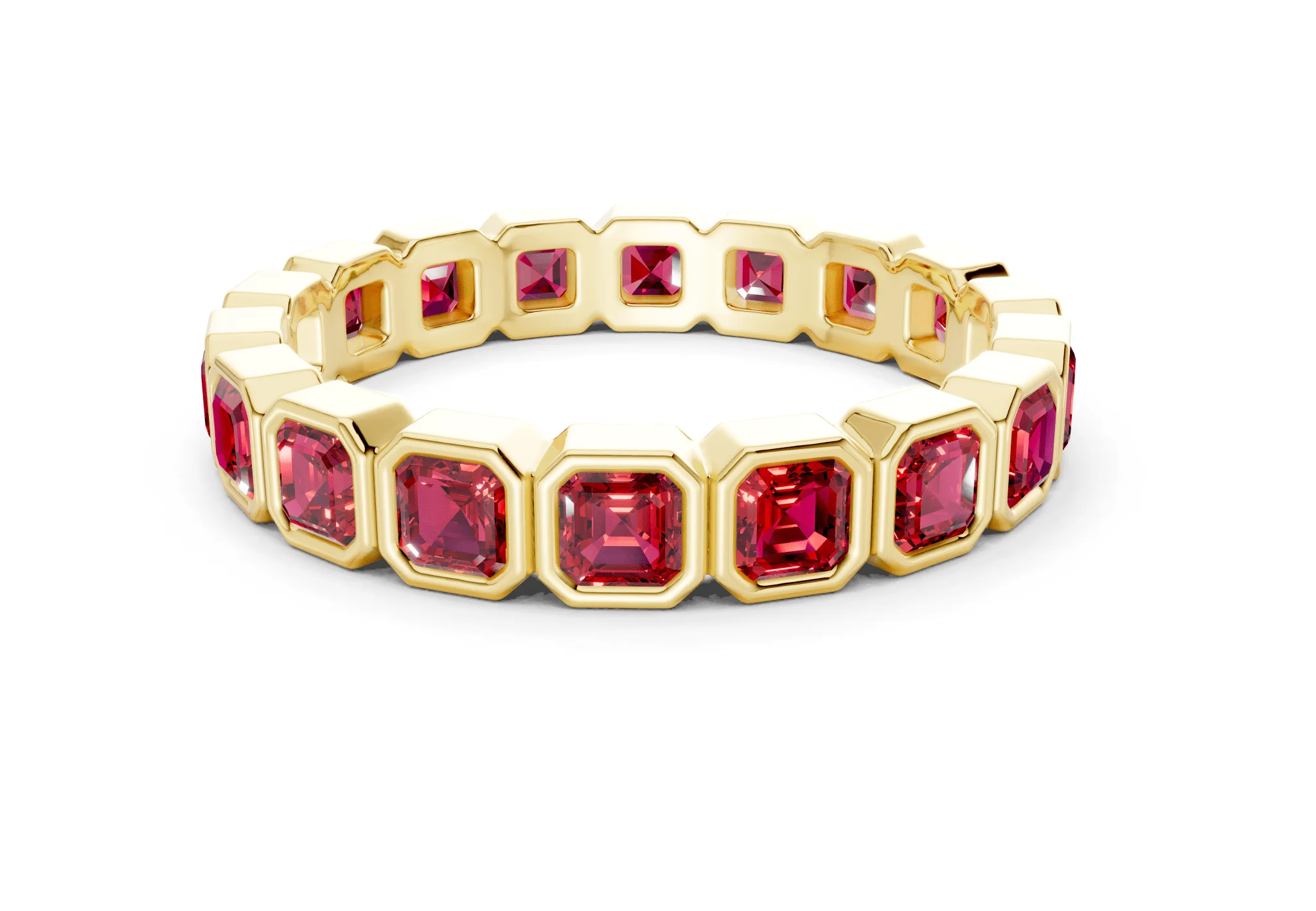 Petite Elysees Asscher Cut Ruby Gemstone Eternity Band 1½ Carat Total Wt.