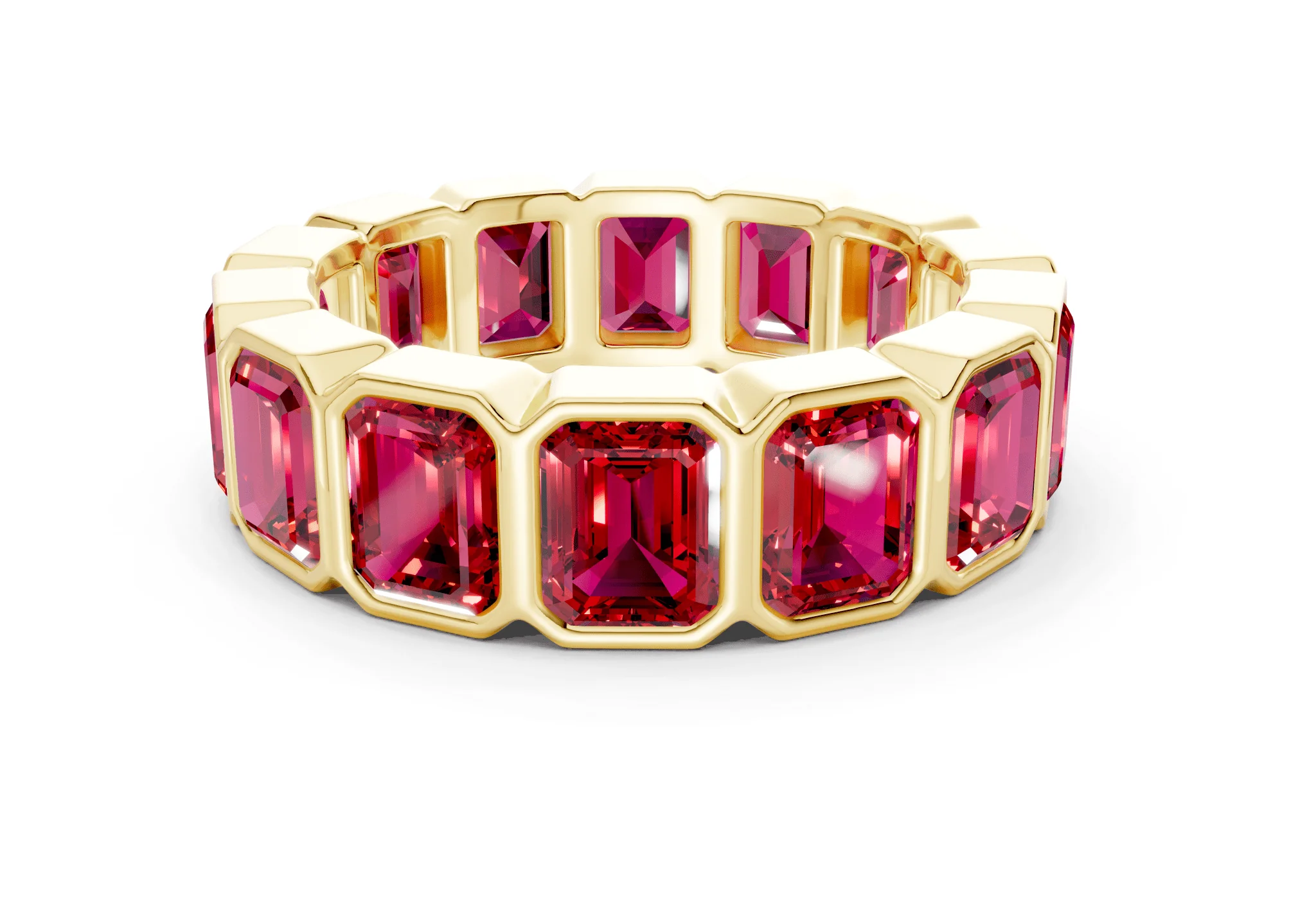 Petite Elysees Emerald Cut Ruby Gemstone Eternity Band 2 Carat Total Wt.
