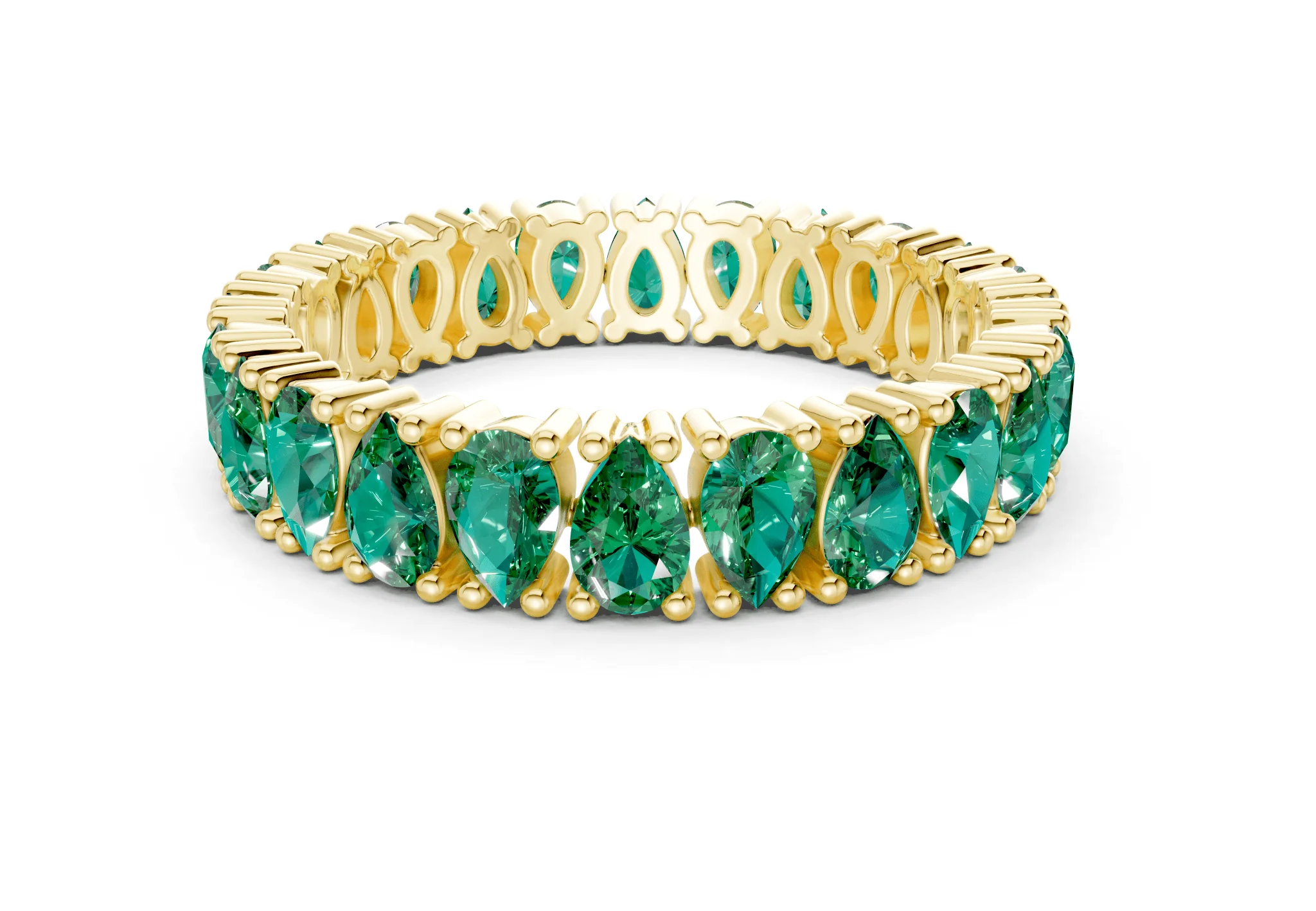 Petite Melrose Pear Cut Emerald Gemstone Eternity Band 2½ Carat Total Wt.