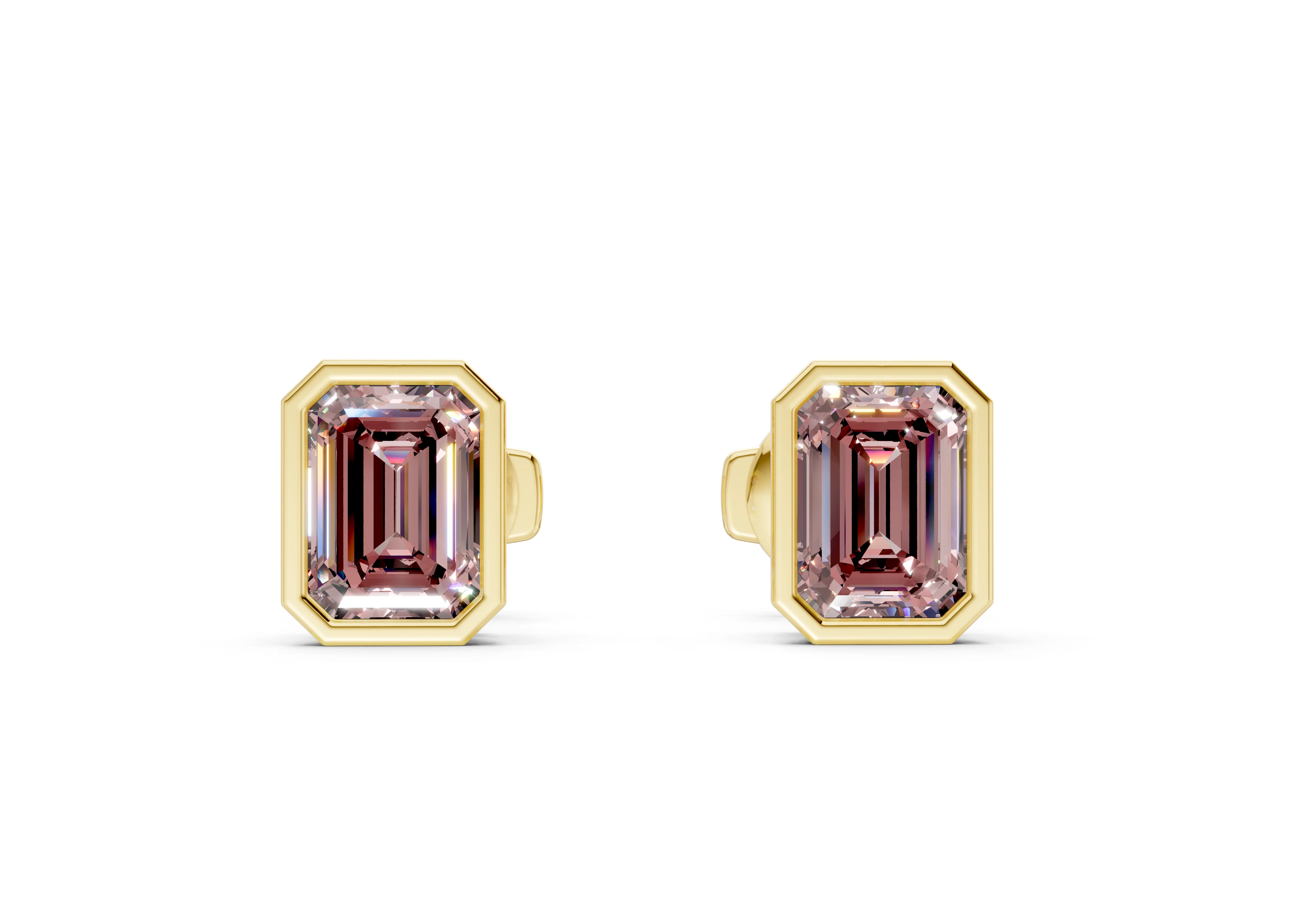 Solane Pink Diamond Emerald Cut Bezel Studs