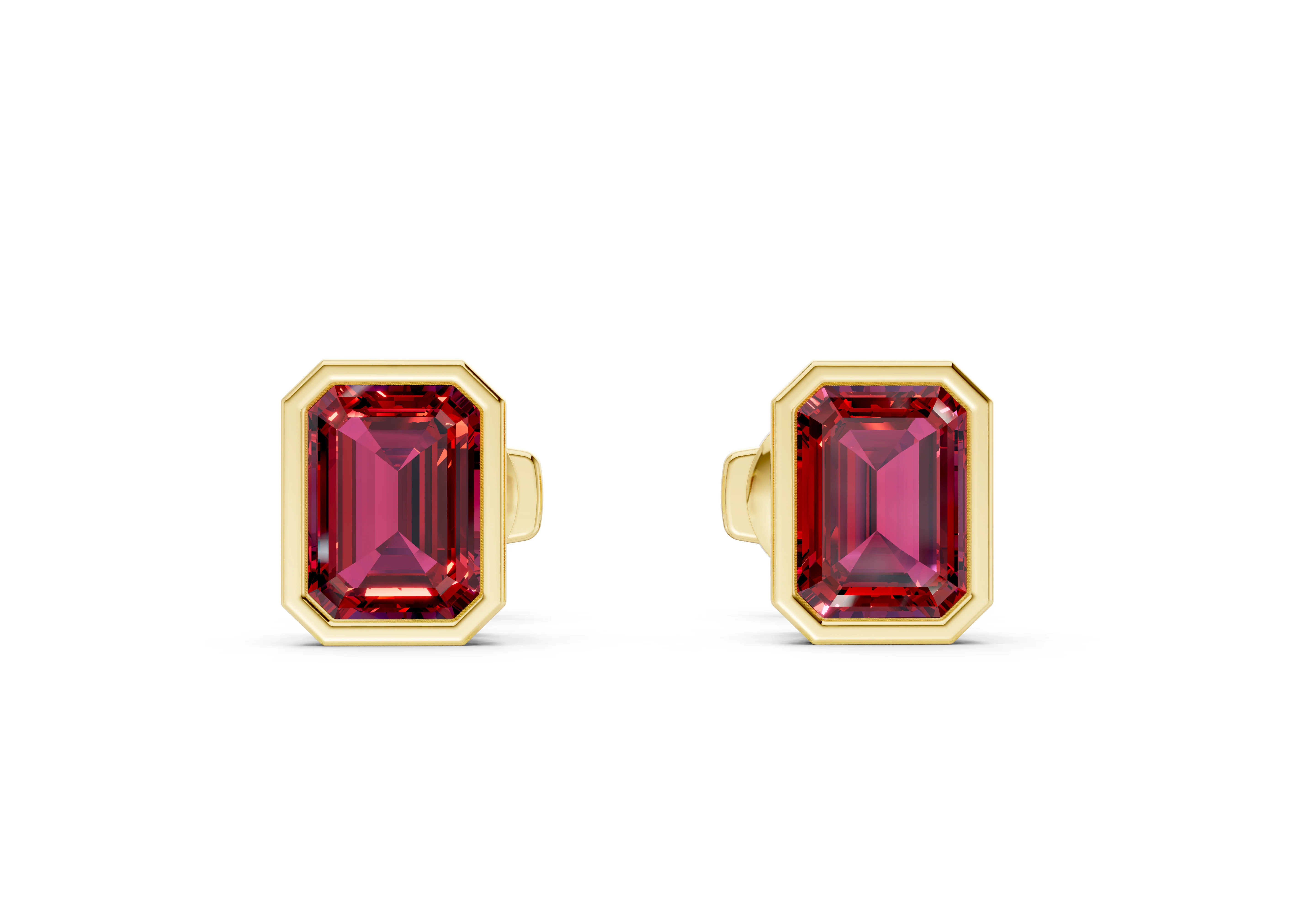 Solane Ruby Gemstone Emerald Cut Bezel Studs