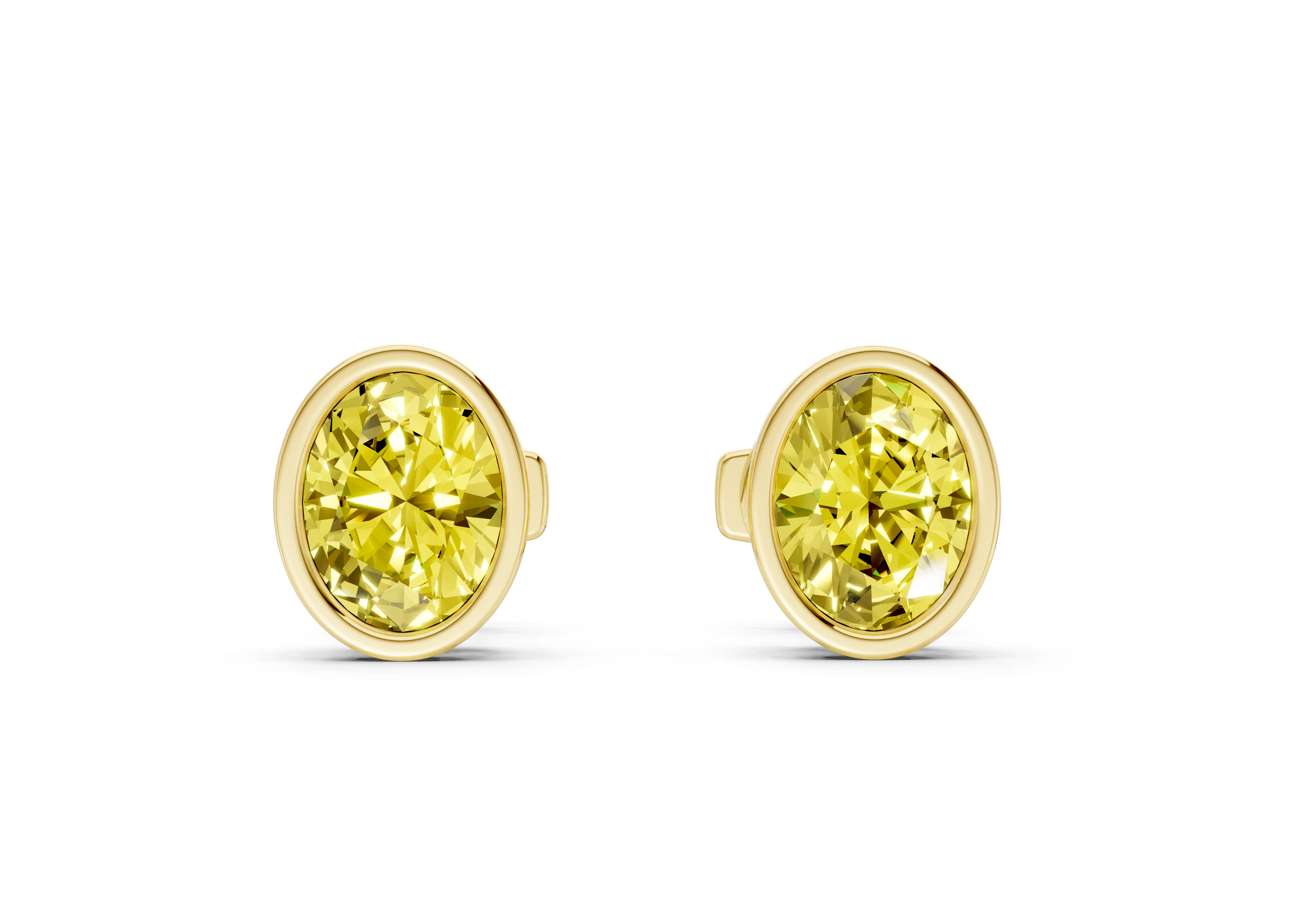Solane Yellow Diamond Oval Cut Bezel Studs