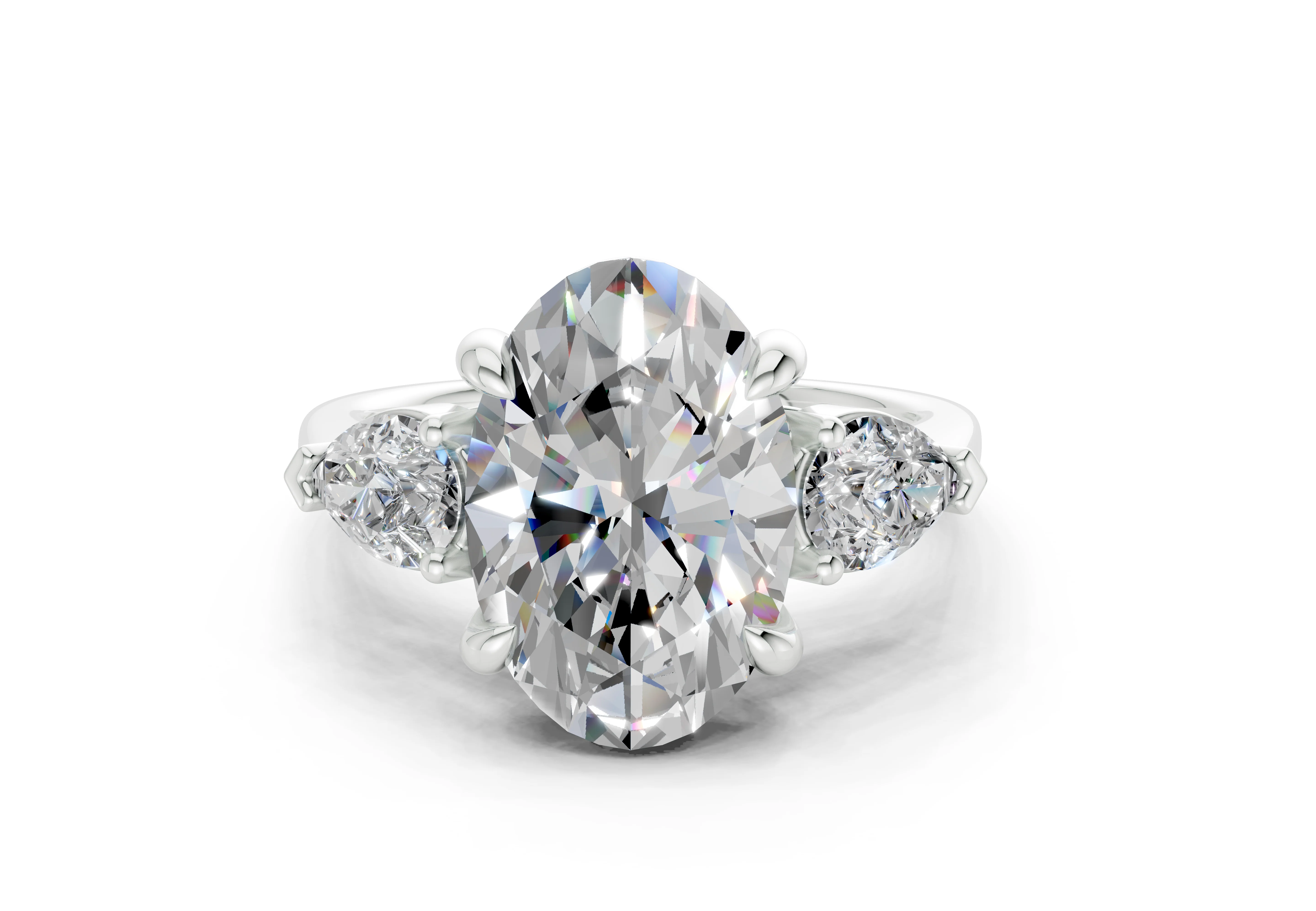The Vara Three-Stone — 4.00ct Oval E VS1 with Pear Side Stones