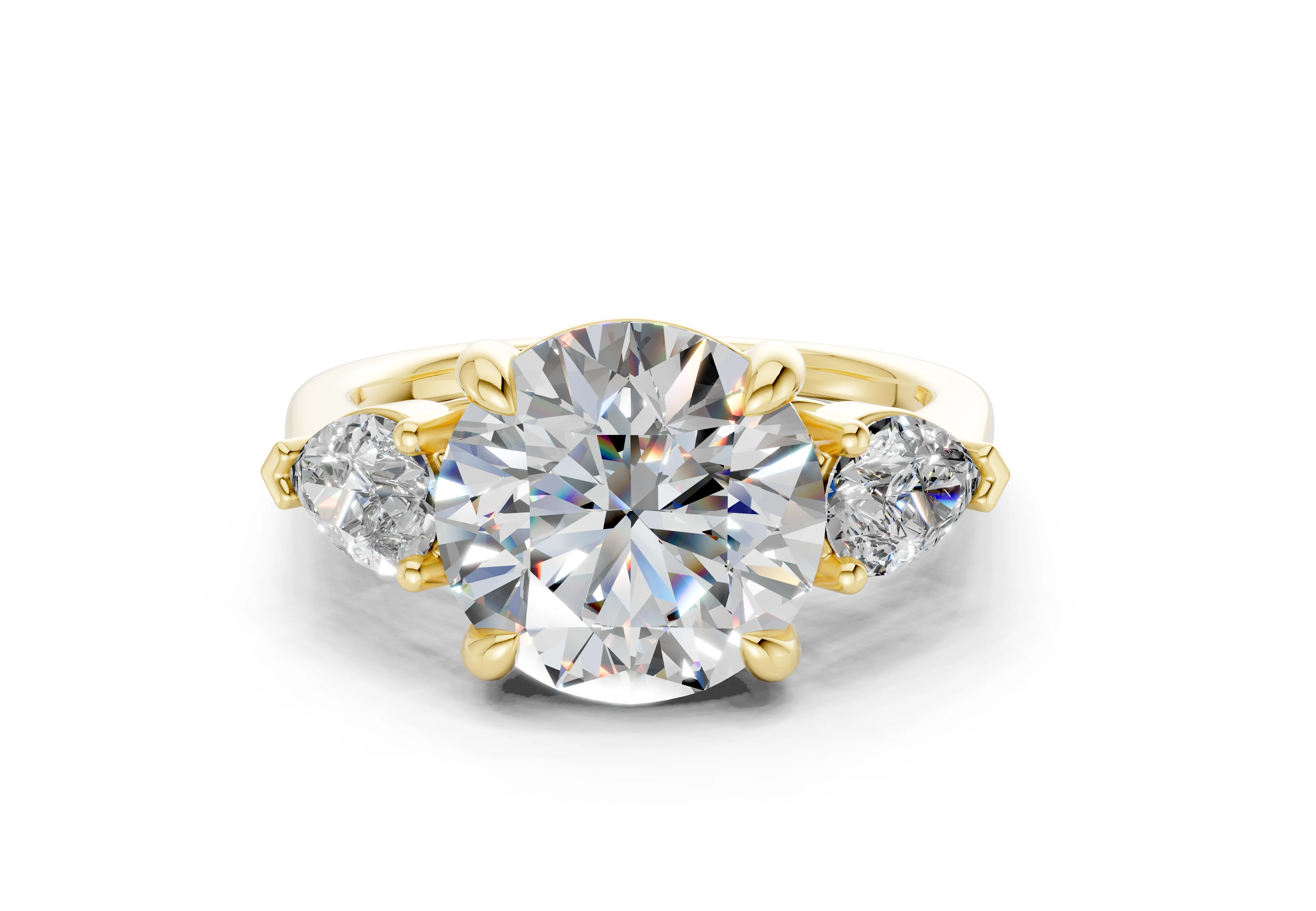 The Vara Three-Stone — 5.00ct Round E VS1 with Pear Side Stones
